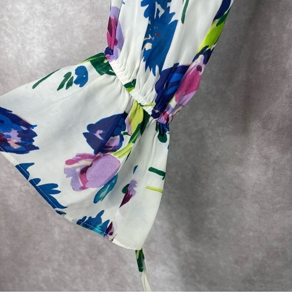 Parker Cassidy Floral-Print Ruffled-Sleeve Silk Blend Blouse In White Size XS - Picture 5 of 7
